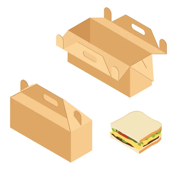 Caja de almuerzo de papel y sándwich — Foto de Stock