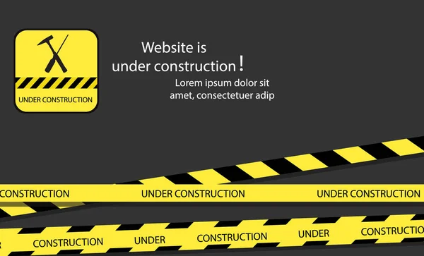 Υπό κατασκευή ιστοσελίδα σελίδα με μαύρο και κίτρινο ριγέ περιγράμματα εικόνα ράστερ. — Φωτογραφία Αρχείου