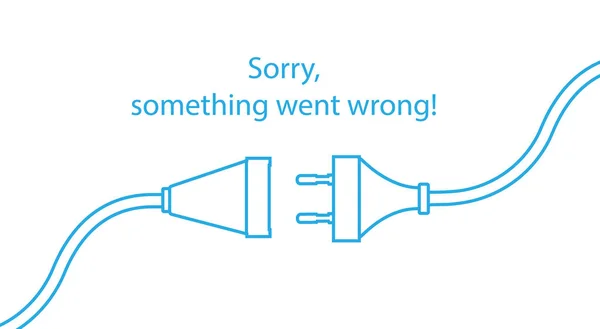 Disconnected cable. Text warning message, sorry something went wrong. Oops 404 error page, raster template for website. — Stock Photo, Image