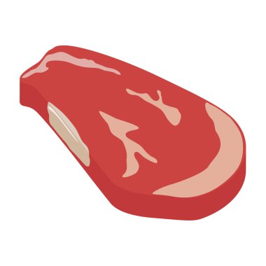 Beyaz arkaplan izometrik görünümlü çiğ et ve biftek.