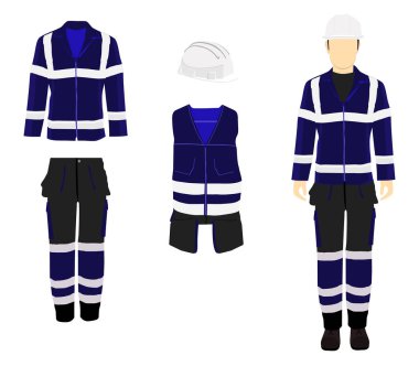 Profesyonel koruyucu giysiler ve güvenlik kaskı. 