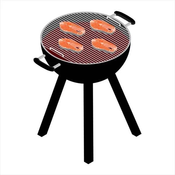 Zalm steaks op barbecue grill — Stockvector