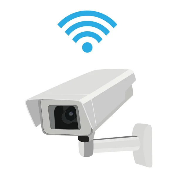 CCTV 감시 카메라와 와이파이 심볼 — 스톡 벡터