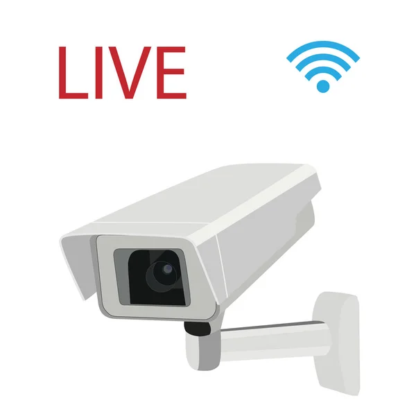 Telecamera di sorveglianza di sicurezza CCTV e simbolo Wi-Fi — Vettoriale Stock