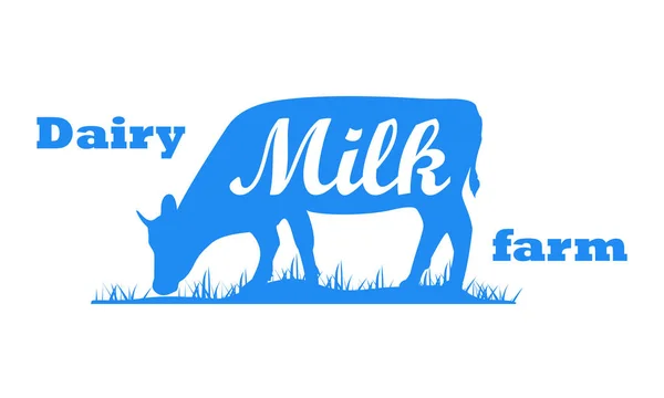 Milk, cow. Logo with cow silhouette, text Milk, Dairy farm — Stock Vector