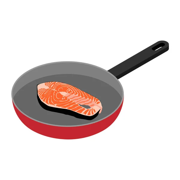 Salmon steak in a frying pan — Stock Vector