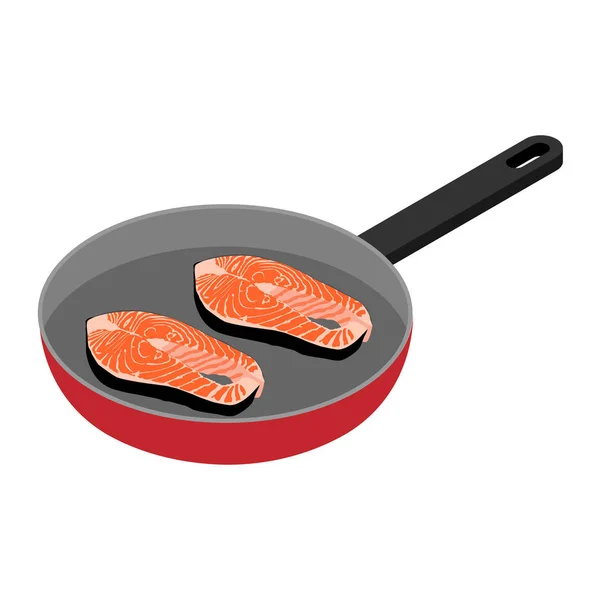 Filete de salmón en una sartén — Vector de stock