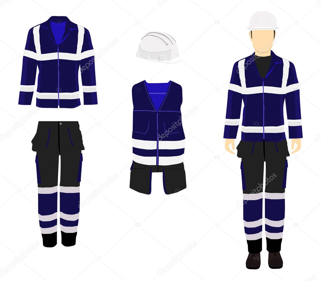 Professional protective clothes and safety helmet. 