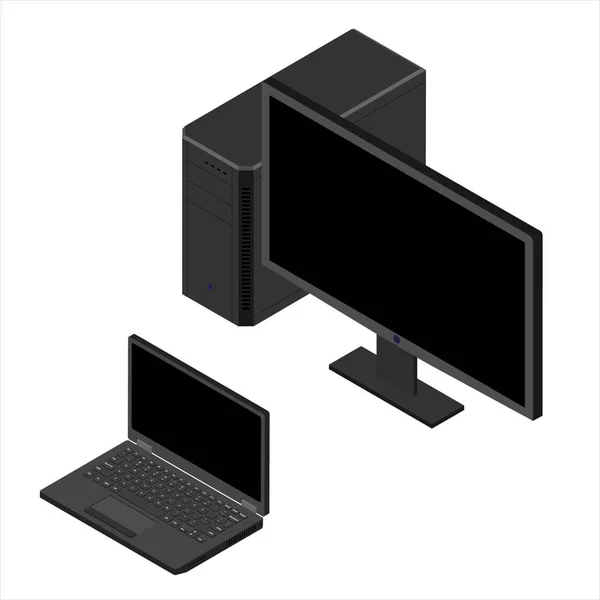 Définir écran d'ordinateur, ordinateur portable et ordinateur personnel vue isométrique isolé sur fond blanc . — Image vectorielle