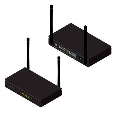 Antenli siyah gerçekçi kablosuz yönlendirici