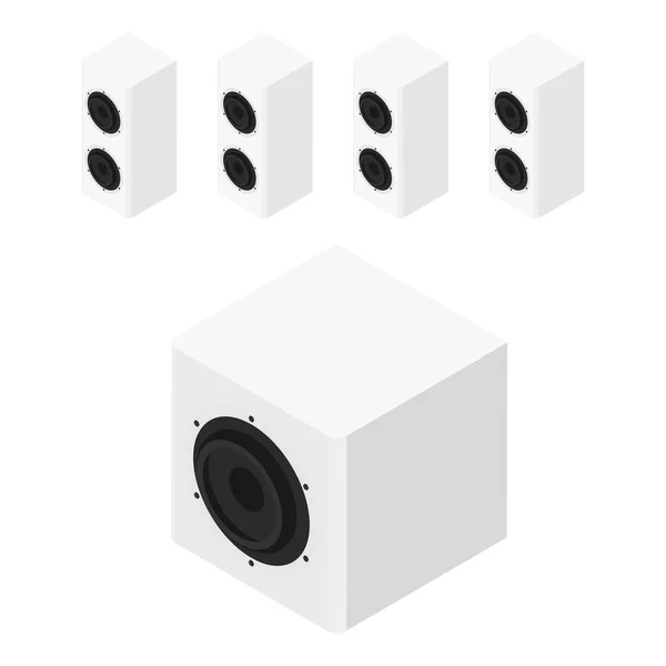 Haut-parleurs acoustiques blancs, haut-parleurs isolés sur fond blanc vue isométrique — Image vectorielle