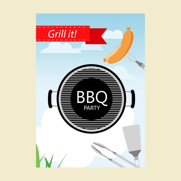 Bbq party invitation with grill and food. — Stock Vector