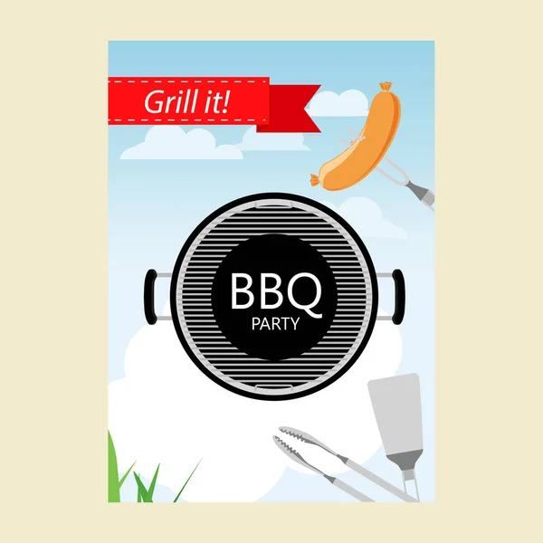 Grillparty mit Grill und Essen. — Stockvektor