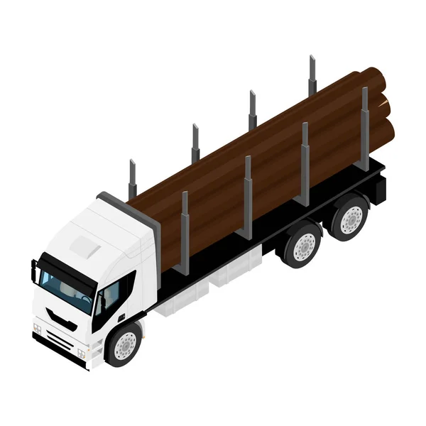 Logging truck isometrische weergave geïsoleerd op witte achtergrond — Stockvector