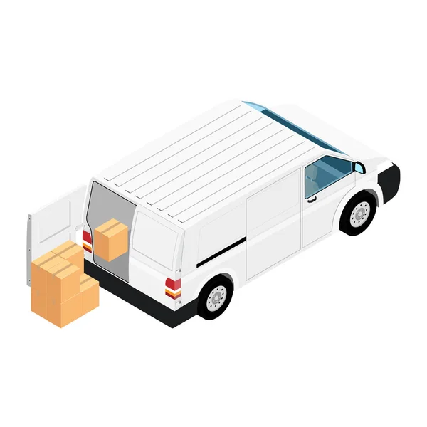 Bílý minivový nákladní vůz dodává lepenkové krabice — Stockový vektor