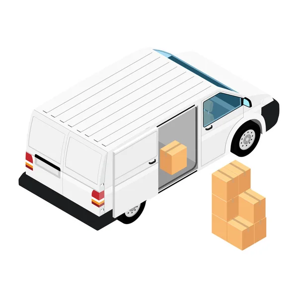 White minivan cargo delivery van deliver cardboard boxes — Stock Vector