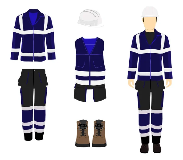 Vêtements de protection professionnels, bottes et casque de sécurité . — Image vectorielle