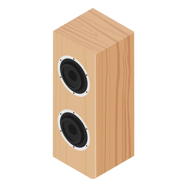 Fából készült design hangszóró, hangszóró izolált fehér háttér izometrikus nézet — Stock Vector