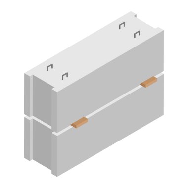Beyaz arka planda izole prekast beton blok izometrik görünümü 