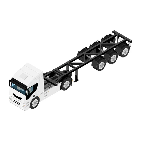 Camion de transport lourd sans conteneur vue isométrique isolé sur fond blanc — Image vectorielle