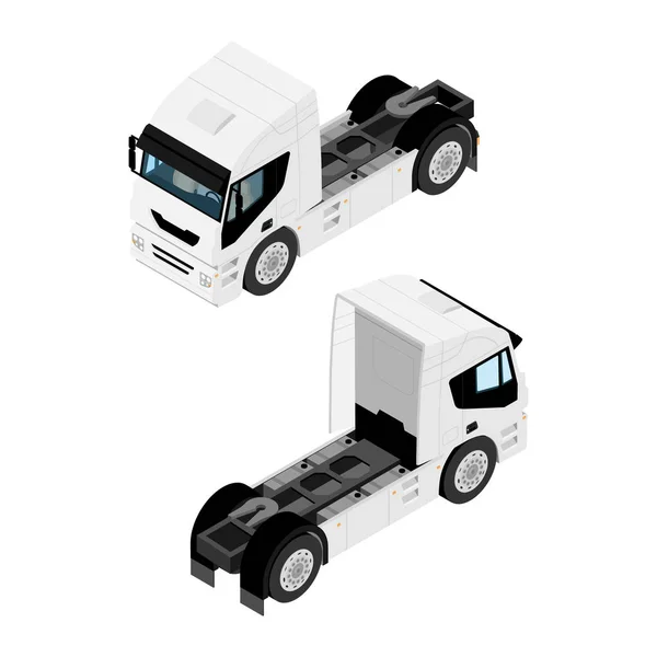 Nehéz tehergépjármű pótkocsi izometrikus nézet izolált fehér alapon — Stock Vector