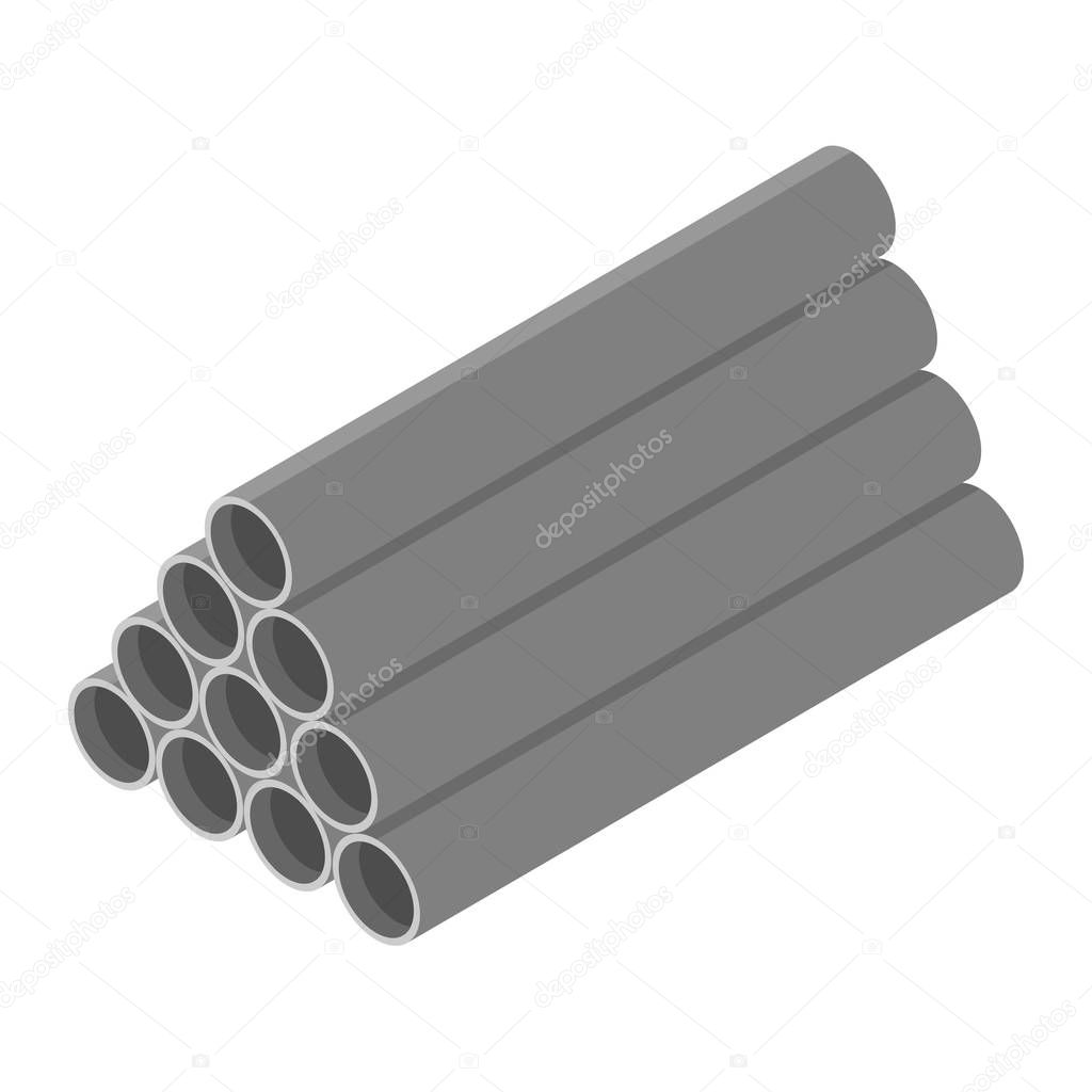 Stacked grey pvc pipes isolated on white background isometric view