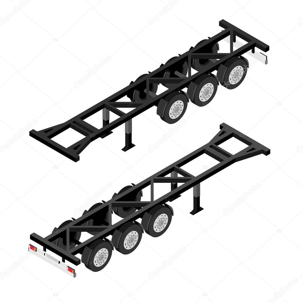 Truck semi trailer isometric view isolated on white background. 