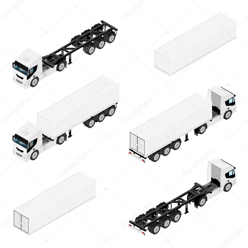 Vector semi trailer truck isometric view isolated on white background. 