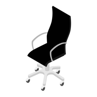 Beyaz arka plan izometrik görünümünde izole modern siyah ofis sandalyesi . Ofis mobilyaları