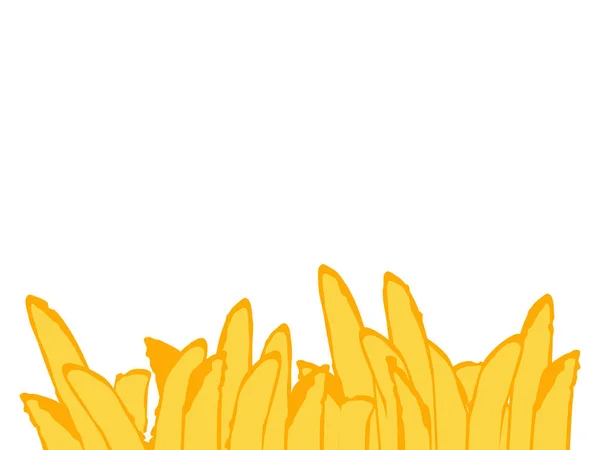 Pommes. Bratkartoffelchips in fettreichen Bratkartoffeln. Gelbe Stöcke. Fastfood. Ungesunde Leckereien. Horizontales Banner, isoliert auf weißem Hintergrund. — Stockvektor