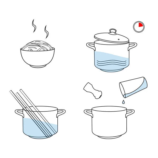 Tésztafőzési utasítások, utasítások. Lépések a tészta elkészítéséhez. — Stock Vector