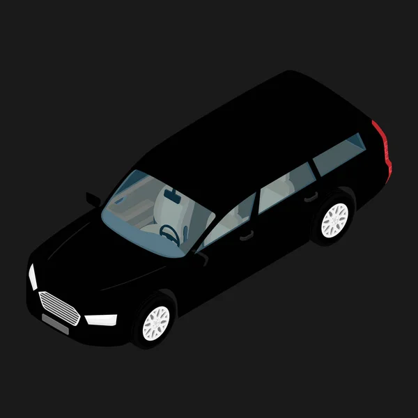 Black hi-detailed passenger station wagon car isometric view isolated on background. — Stock Vector