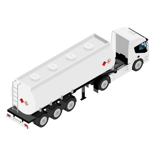 Cisterna de gasolina o camión remolque de aceite vista isométrica aislado sobre fondo blanco . — Vector de stock