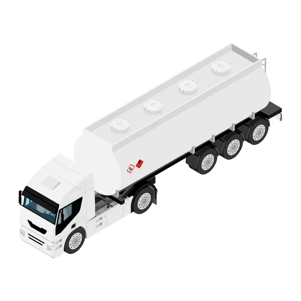 Benzintanker oder Öl-Anhänger LKW isometrische Ansicht isoliert auf weißem Hintergrund. — Stockvektor