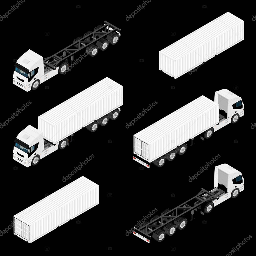 Vector semi trailer truck isometric view isolated on white background. 