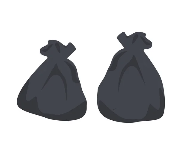 Πακέτα με σκουπίδια. Μεγάλες μαύρες πλαστικές σακούλες με απόβλητα απομονωμένα σε λευκό φόντο. — Φωτογραφία Αρχείου