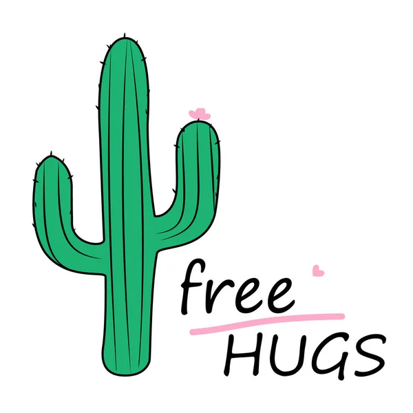 Sevimli el beyaz izole ilham verici alıntı ile kaktüs baskı afiş çizilmiş. Ücretsiz Hugs — Stok fotoğraf
