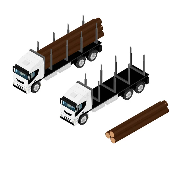 Logging truck isometric view isolated on white background — Stock Vector