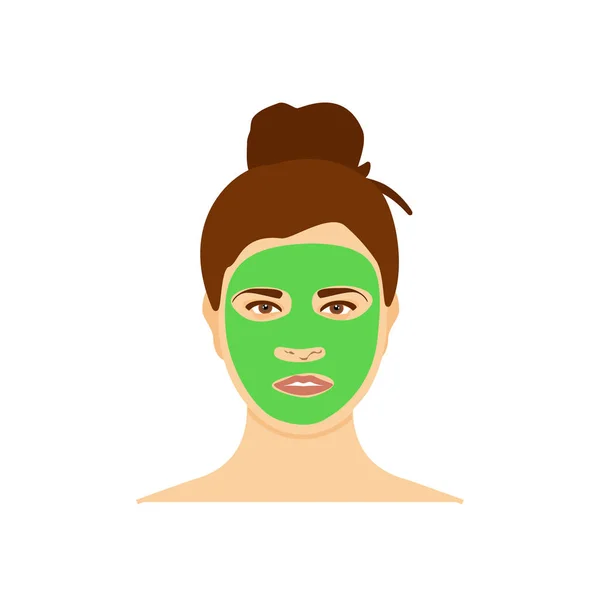 Woman with natural nourishing green mask on her face isolated on white background — Stock Vector