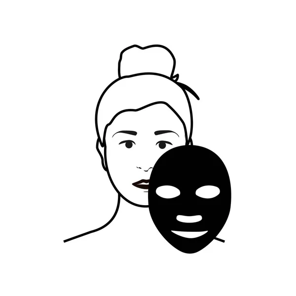 Femme appliquer masque de charbon sur son visage isolé sur fond blanc — Image vectorielle