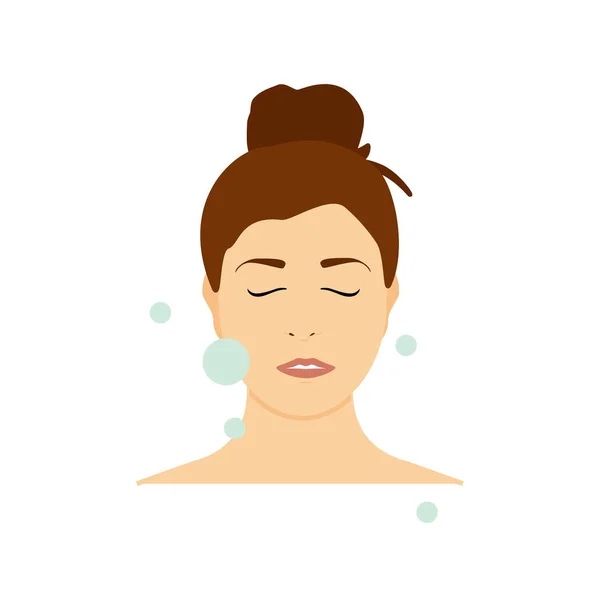 A la chica le importa su cara. Procedimiento de atención facial . — Vector de stock