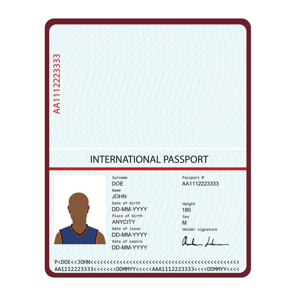 Passport with biometric data. Identification Document .