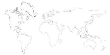 Dünya haritası raster beyaz arka planda izole. Düz Dünya, web sitesi şablonu için harita şablonu, yıllık rapor, infografikler. Dünya haritasına benzer bir ikon. Dünya çapında seyahat, harita arkaplanı