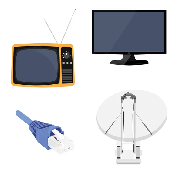 Antena parabólica. Nuevo monitor de TV lcd moderno y retro tv. Antena de televisión. Conjunto de iconos —  Fotos de Stock