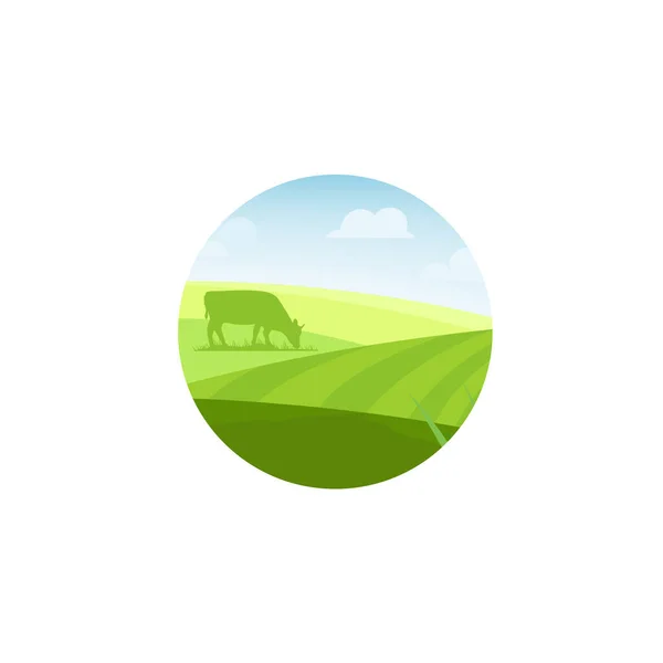 Logo du concept Farm House. Modèle avec animaux de ferme et paysage rural . — Photo