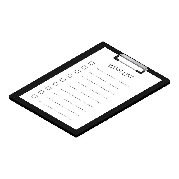 Black clipboard with wish list paper isolated on white background — Stock Photo, Image