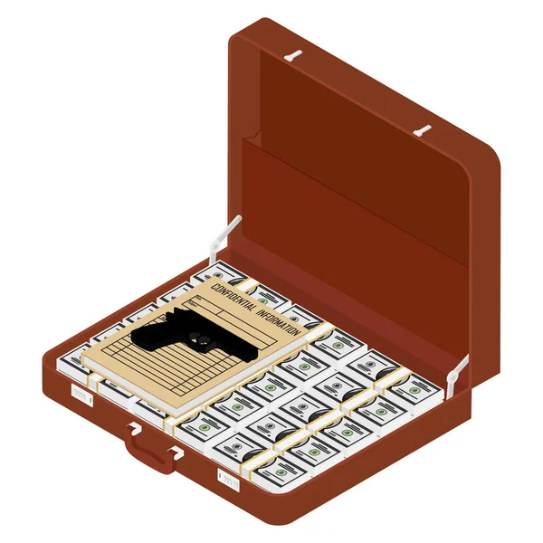 Maletín marrón con documentos de alto secreto, pistola y millones de dólares —  Fotos de Stock