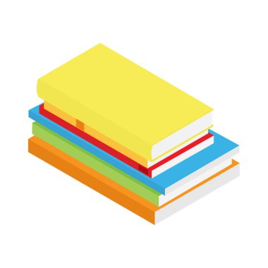Yığınla kitap mavi, yeşil, kırmızı, turuncu ve sarı raster yalıtımı. Bir yığın kitap.