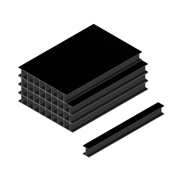 Pilha de vigas de aço preto isoladas em fundo branco vista isométrica. I feixe ou feixe de flange — Fotografia de Stock