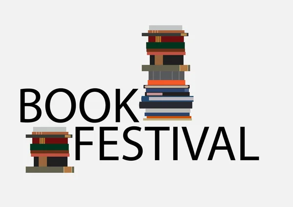 Book festival banner stack of books.